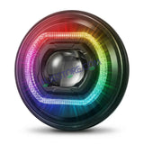HJG 7 Inch RGB LED Headlight Chakra Headlight Assembly for Thar Royal Enfield | 75-120W CREE/Osram LED Chip Multi color Compatible with Royal Enfield, Jeep, Thar, Gypsy