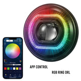 HJG 7 Inch RGB LED Headlight Chakra Headlight Assembly for Thar Royal Enfield | 75-120W CREE/Osram LED Chip Multi color Compatible with Royal Enfield, Jeep, Thar, Gypsy