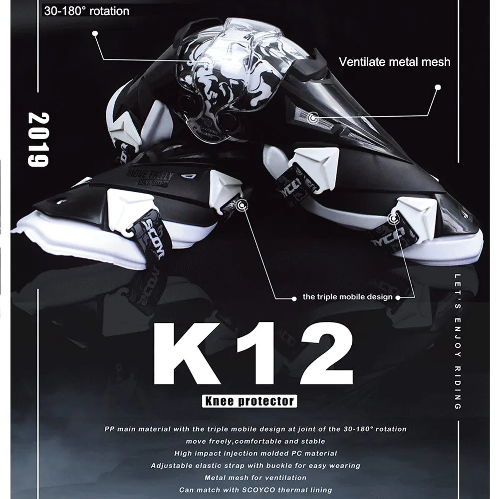 Scoyco Motorcycle Bike Racing Riding Knee Guard K12 (Black and white)