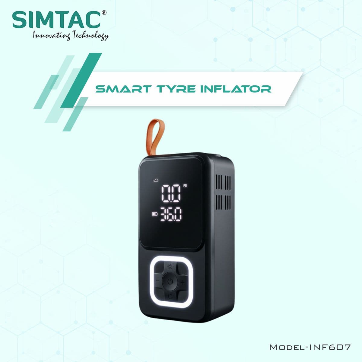Simtac Portable Digital Tyre Inflator Air Compressor Pump for Car &amp; Bike – INF607