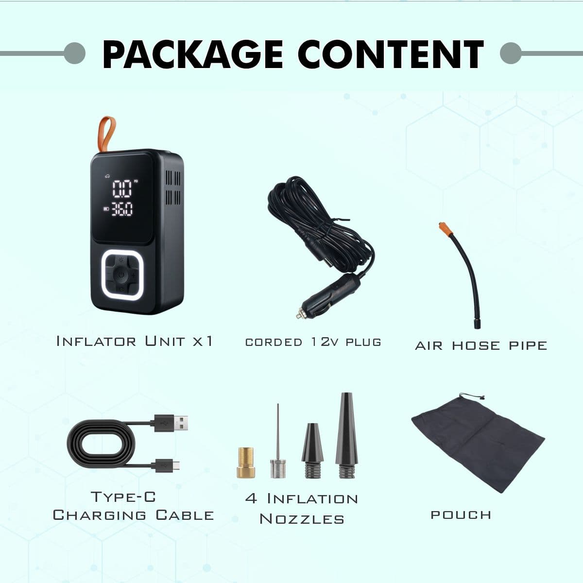 Simtac Portable Digital Tyre Inflator Air Compressor Pump for Car &amp; Bike – INF607