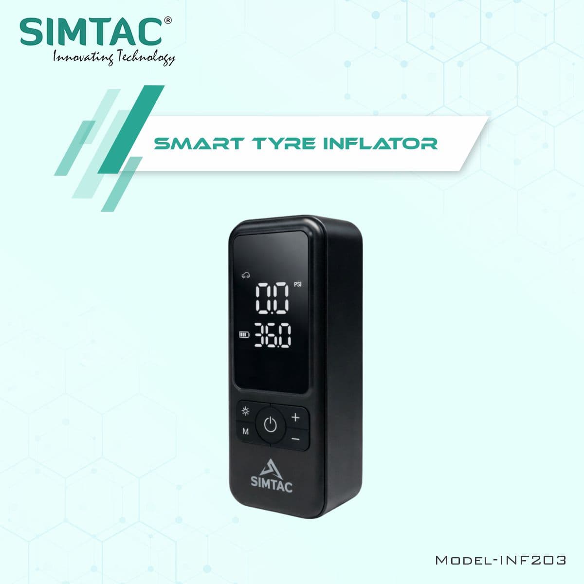 SIMTAC Portable Digital Tyre Inflator Air Compressor Pump for Car &amp; Bike – INF203