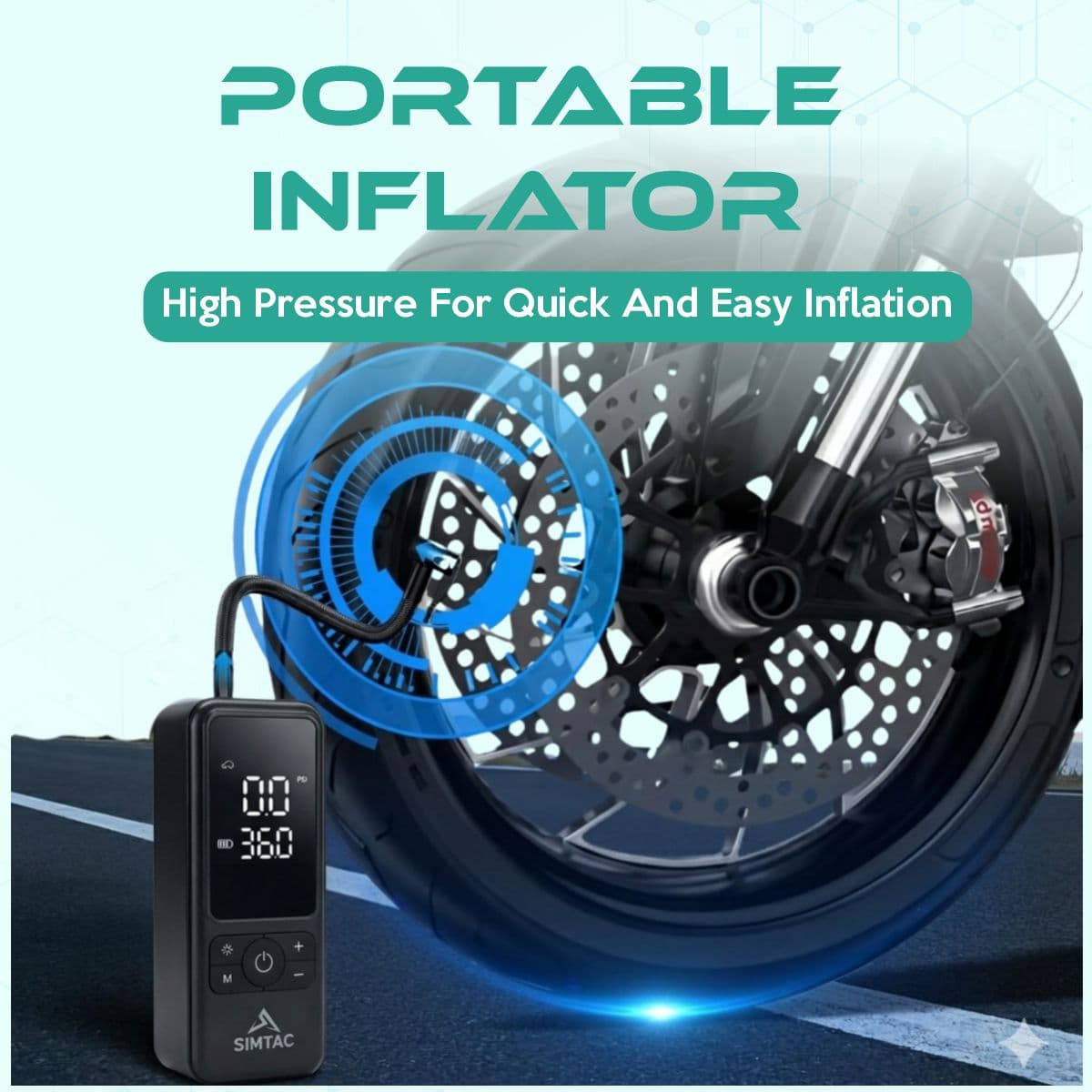 SIMTAC Portable Digital Tyre Inflator Air Compressor Pump for Car &amp; Bike – INF203