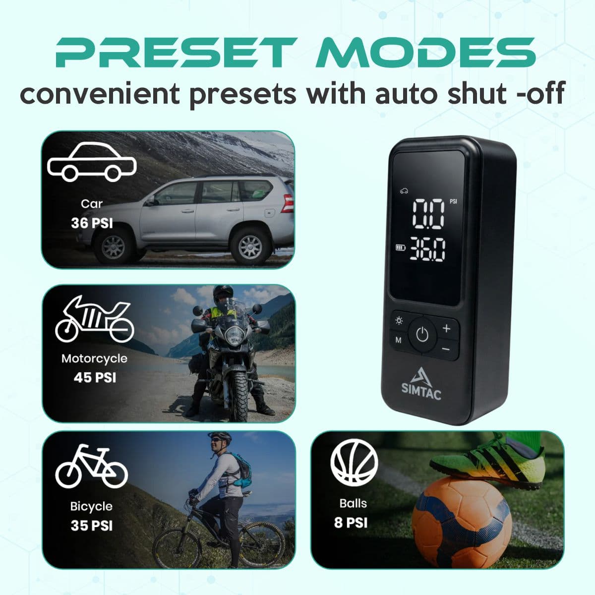 SIMTAC Portable Digital Tyre Inflator Air Compressor Pump for Car &amp; Bike – INF203