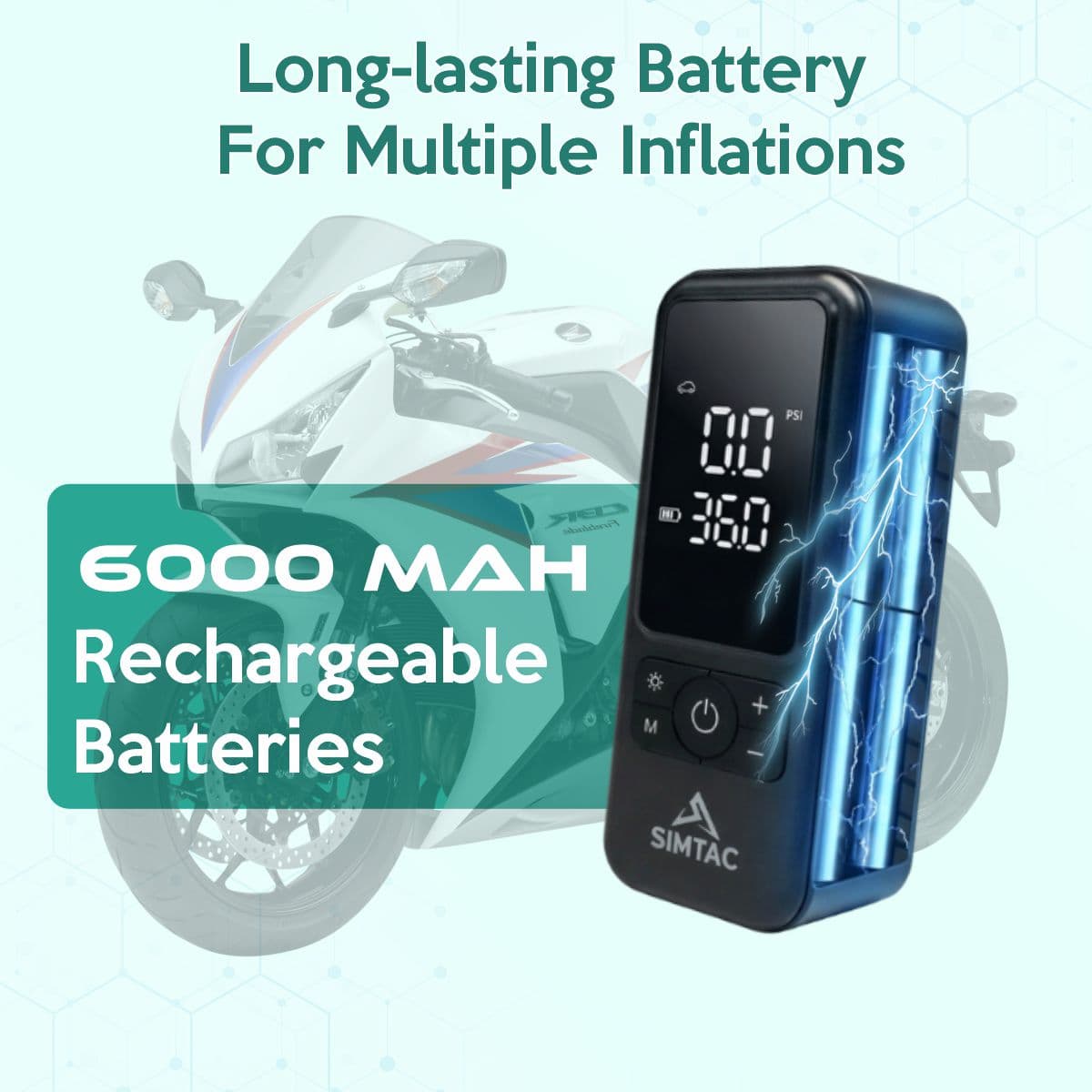 SIMTAC Portable Digital Tyre Inflator Air Compressor Pump for Car &amp; Bike – INF203