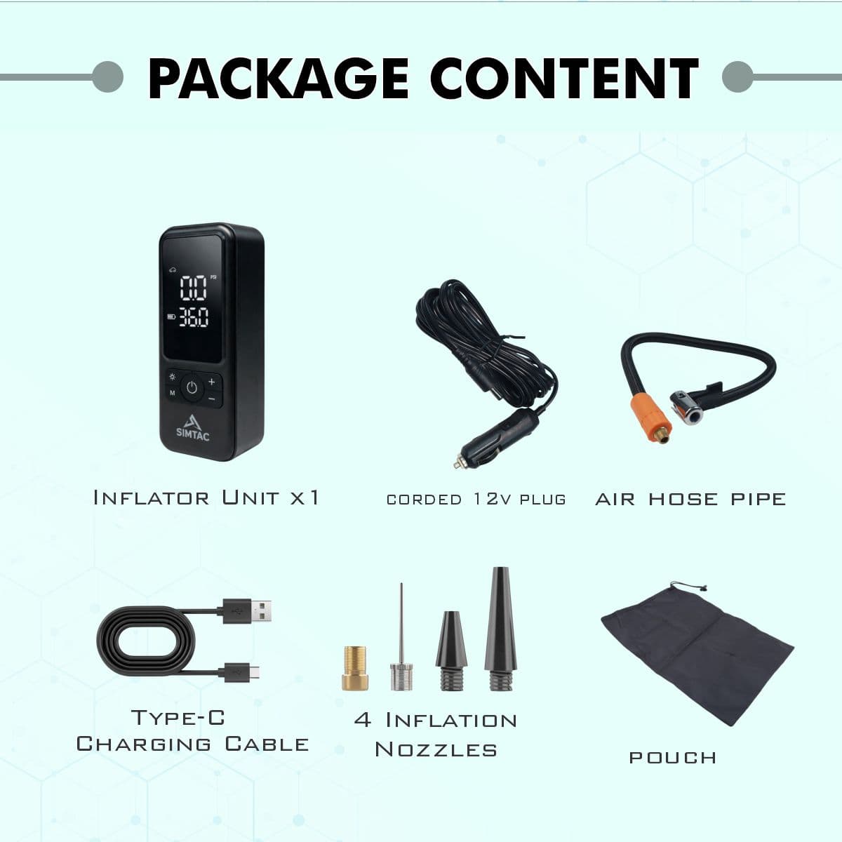 SIMTAC Portable Digital Tyre Inflator Air Compressor Pump for Car &amp; Bike – INF203
