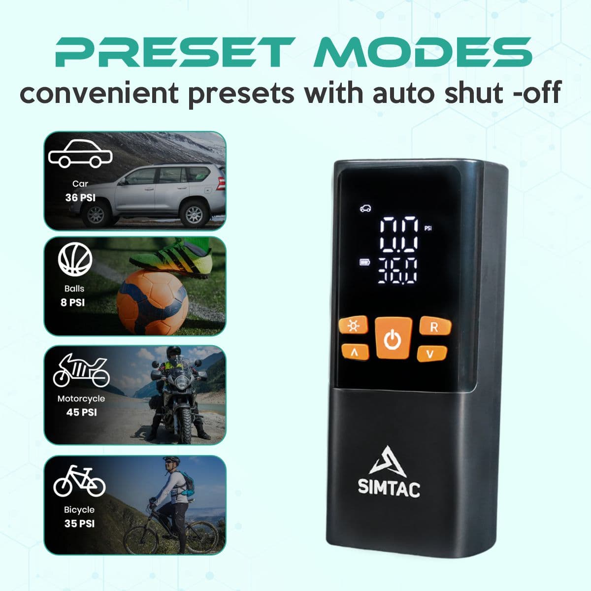SIMTAC Portable Digital Tyre Inflator Air Compressor Pump for Car & Bike – INF8006