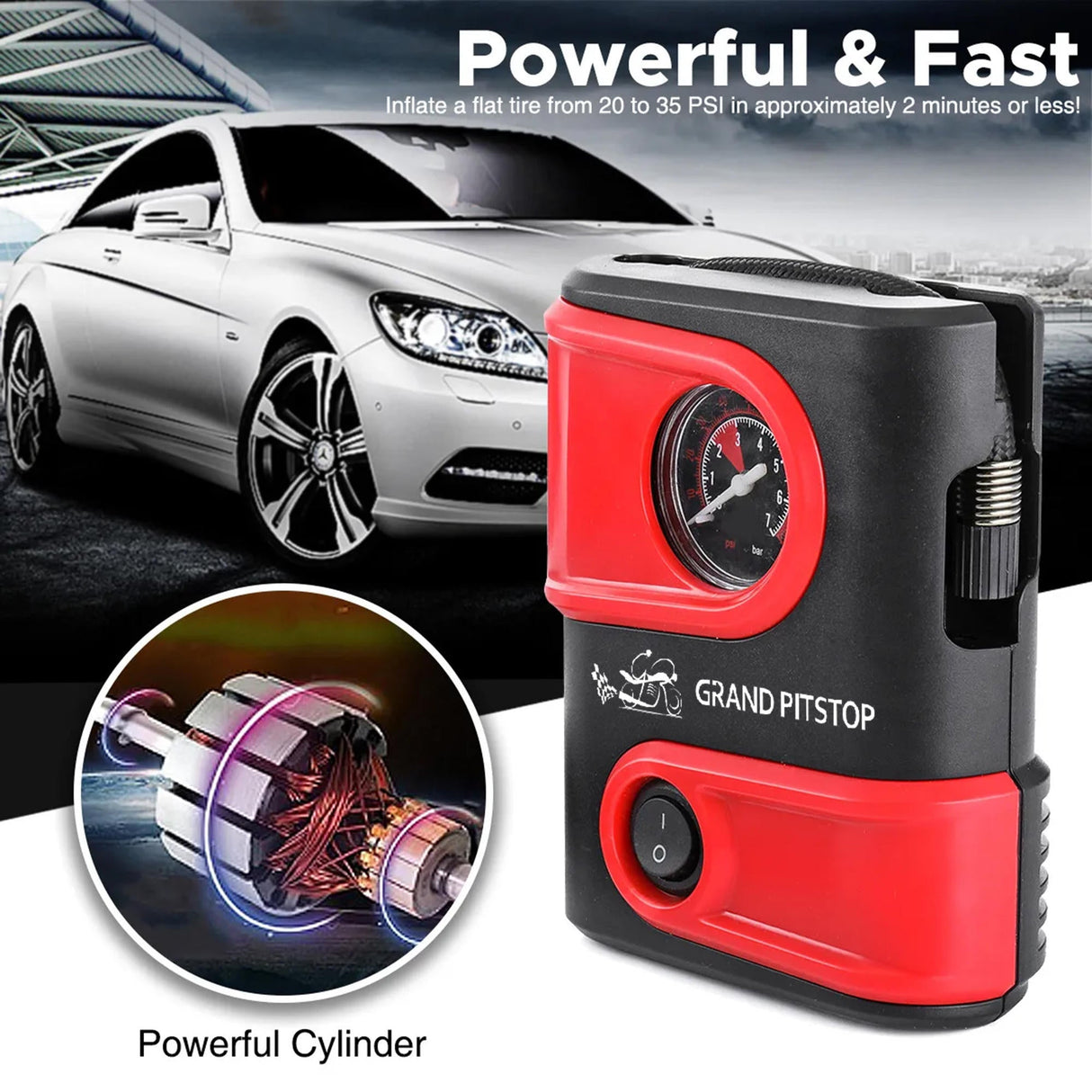 Electric Tire Inflator Air Compressor Pump for Car, Motorcycle, Balls and Mattress - Red