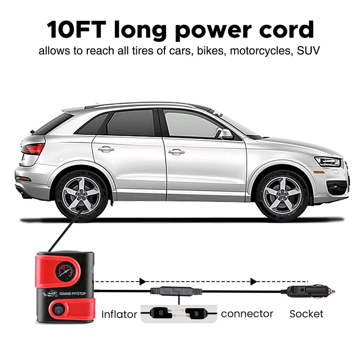 Electric Tire Inflator Air Compressor Pump for Car, Motorcycle, Balls and Mattress - Red
