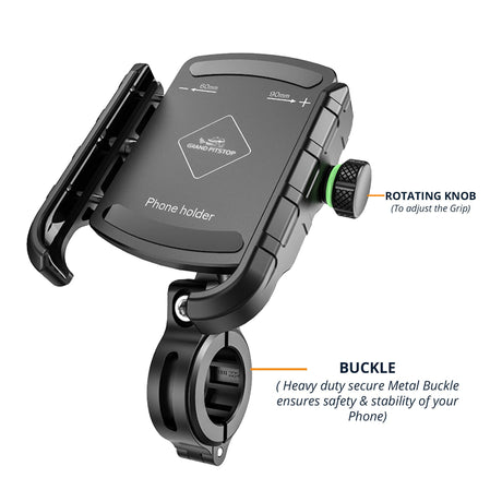 Jaw Grip Aluminium Mobile Holder with Vibration Controller (Dampener) - Black