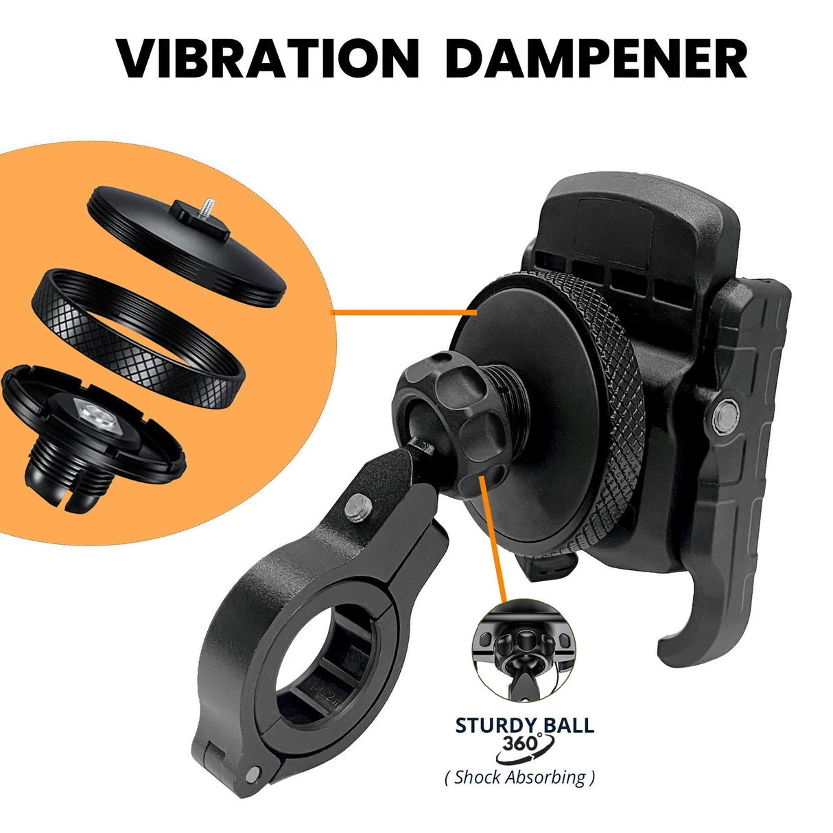 Jaw Grip Aluminium Mobile Holder with Vibration Controller (Dampener) - Black