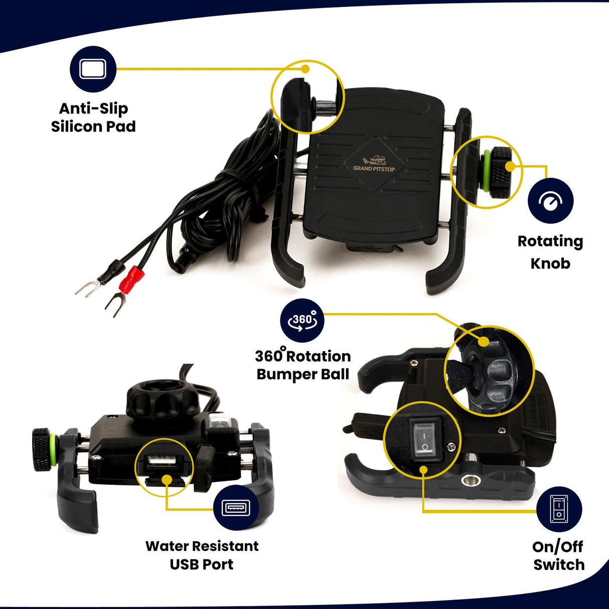 Jaw Grip Mobile Holder with Charger - Black