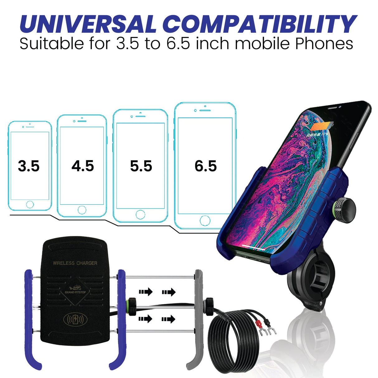 Jaw Grip Mobile Holder with 15W Wireless Charger - Blue