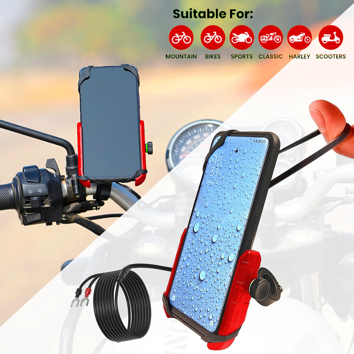 Jaw Grip Mobile Holder with 15W Wireless Charger - Red