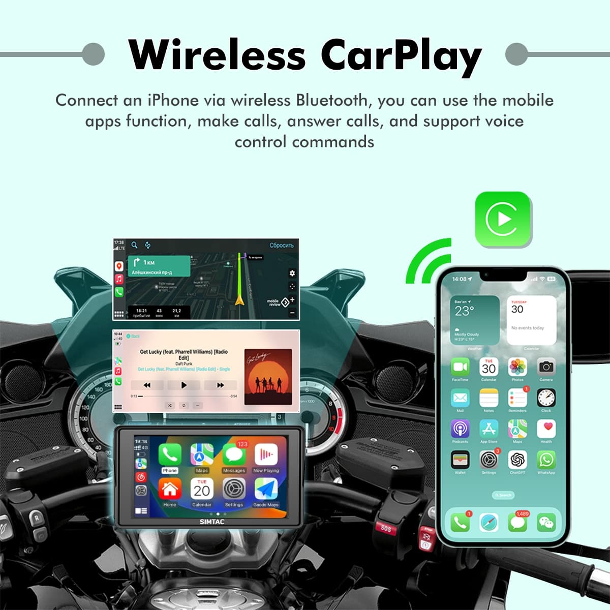 Simtac motorcycle GPS CarPlay & Android Auto system – M4D