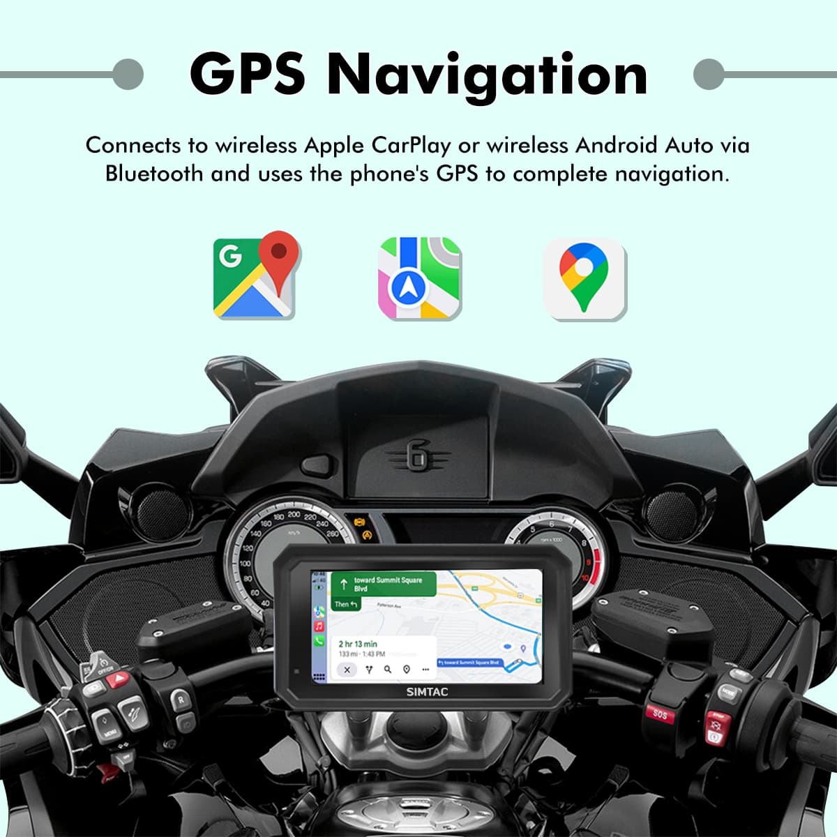 Simtac Quick Detachable Motorcycle GPS with CarPlay & Android Auto – M8DT