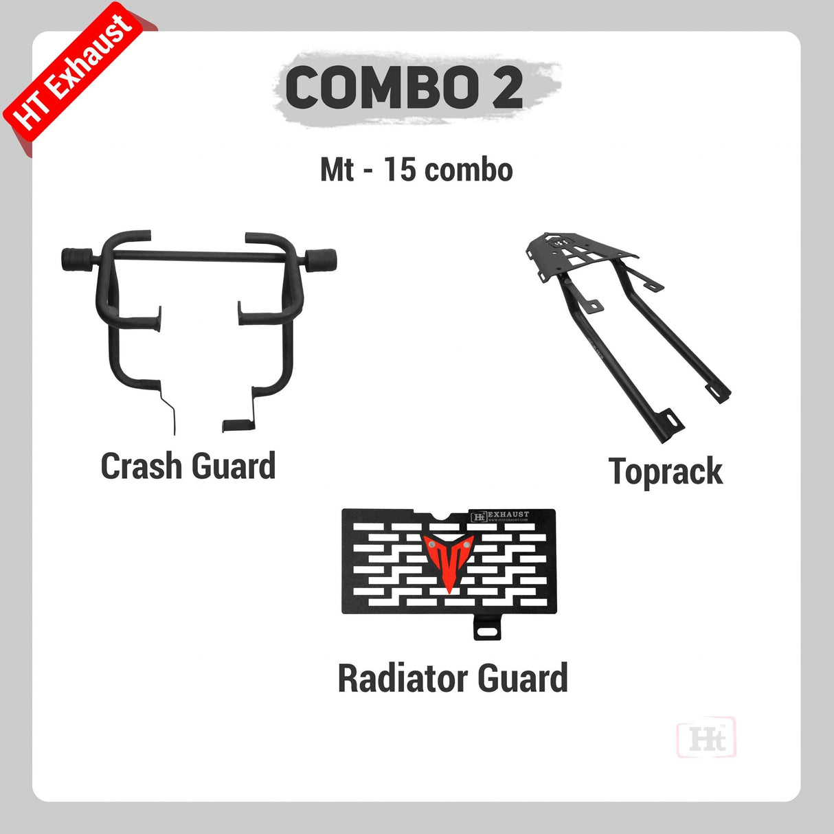 COMBO 2 MT-15 Crash Guard + Radiator Guard  + Top Rack – HT EXHAUST