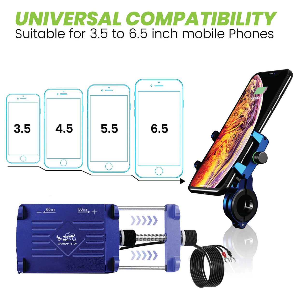 Claw Grip Aluminium Mobile Holder Mount with Charger - Blue