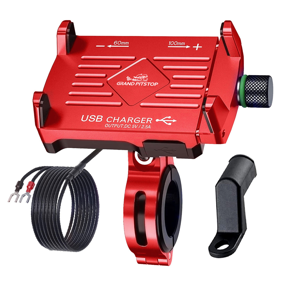 Claw Grip Aluminium Mobile Holder Mount with Charger - Red
