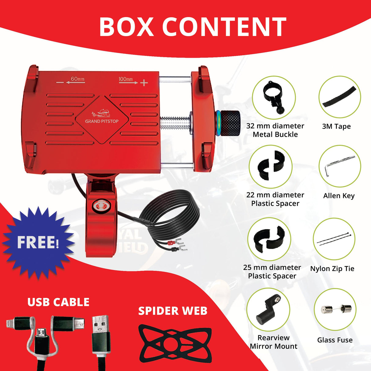 Claw Grip Aluminium Mobile Holder Mount with Charger - Red