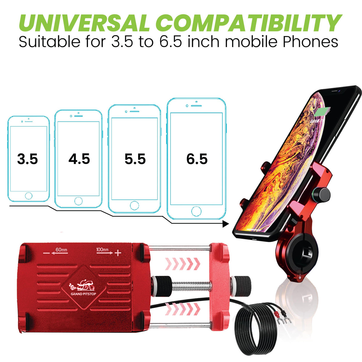 Claw Grip Aluminium Mobile Holder Mount with Charger - Red