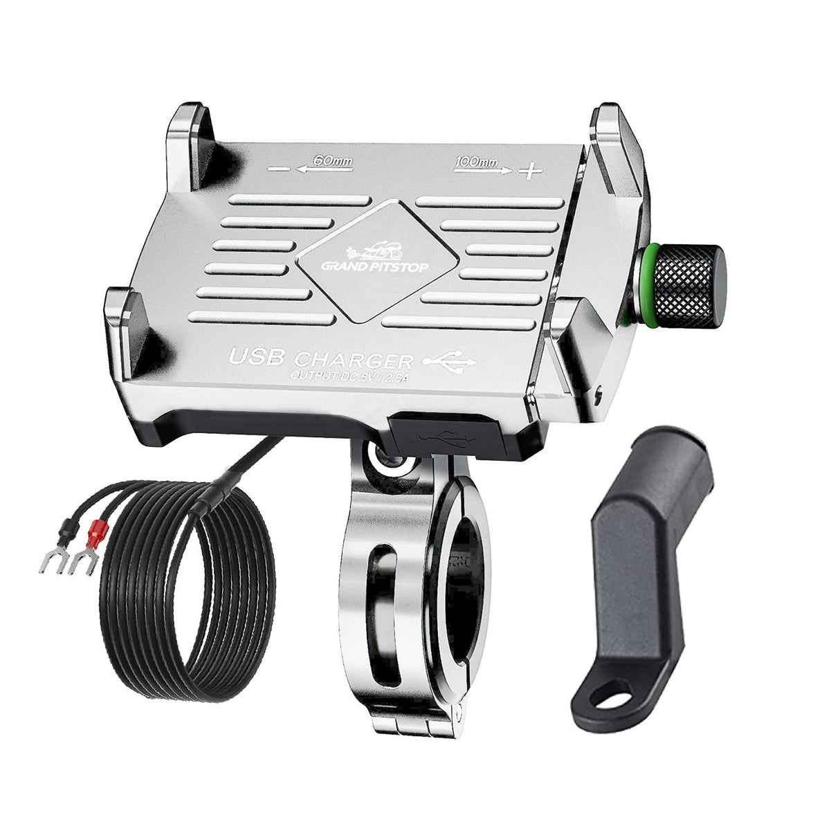 Claw Grip Aluminium Mobile Holder Mount with Charger - Silver