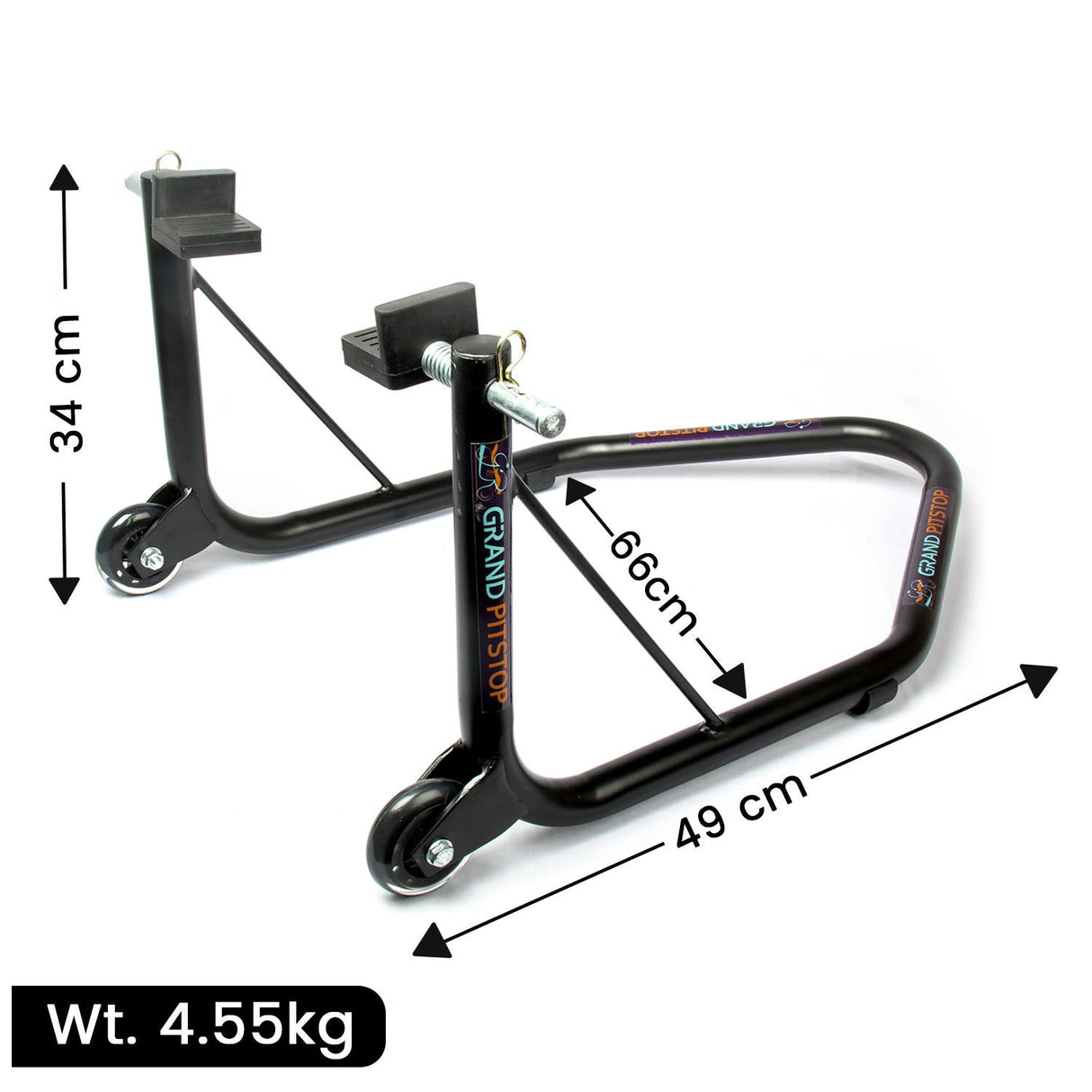 Non-Dismantable Universal Rear Paddock Stand with Skate Wheels - Black - (Bike Wt upto: 350 kgs)