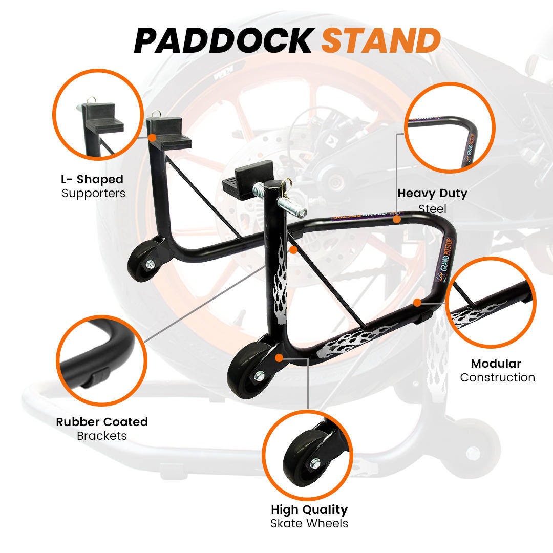 Non-Dismantable classic Rear Paddock Stand without Skate Wheels - Black - (Bike Wt upto: 350 kgs)