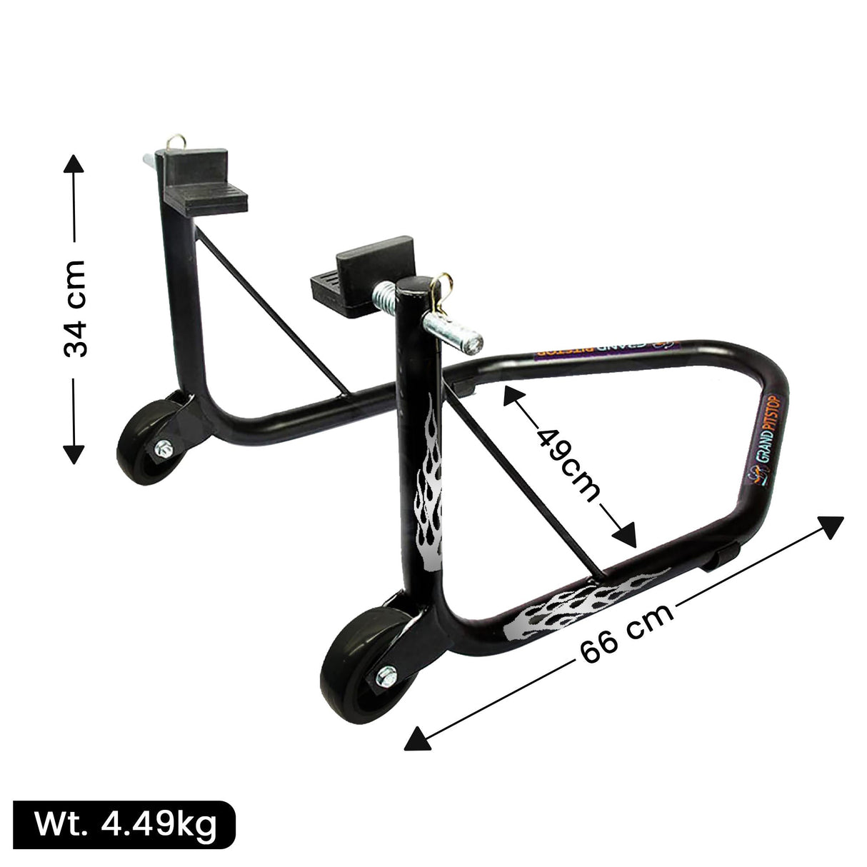 Non-Dismantable classic Rear Paddock Stand without Skate Wheels - Black - (Bike Wt upto: 350 kgs)