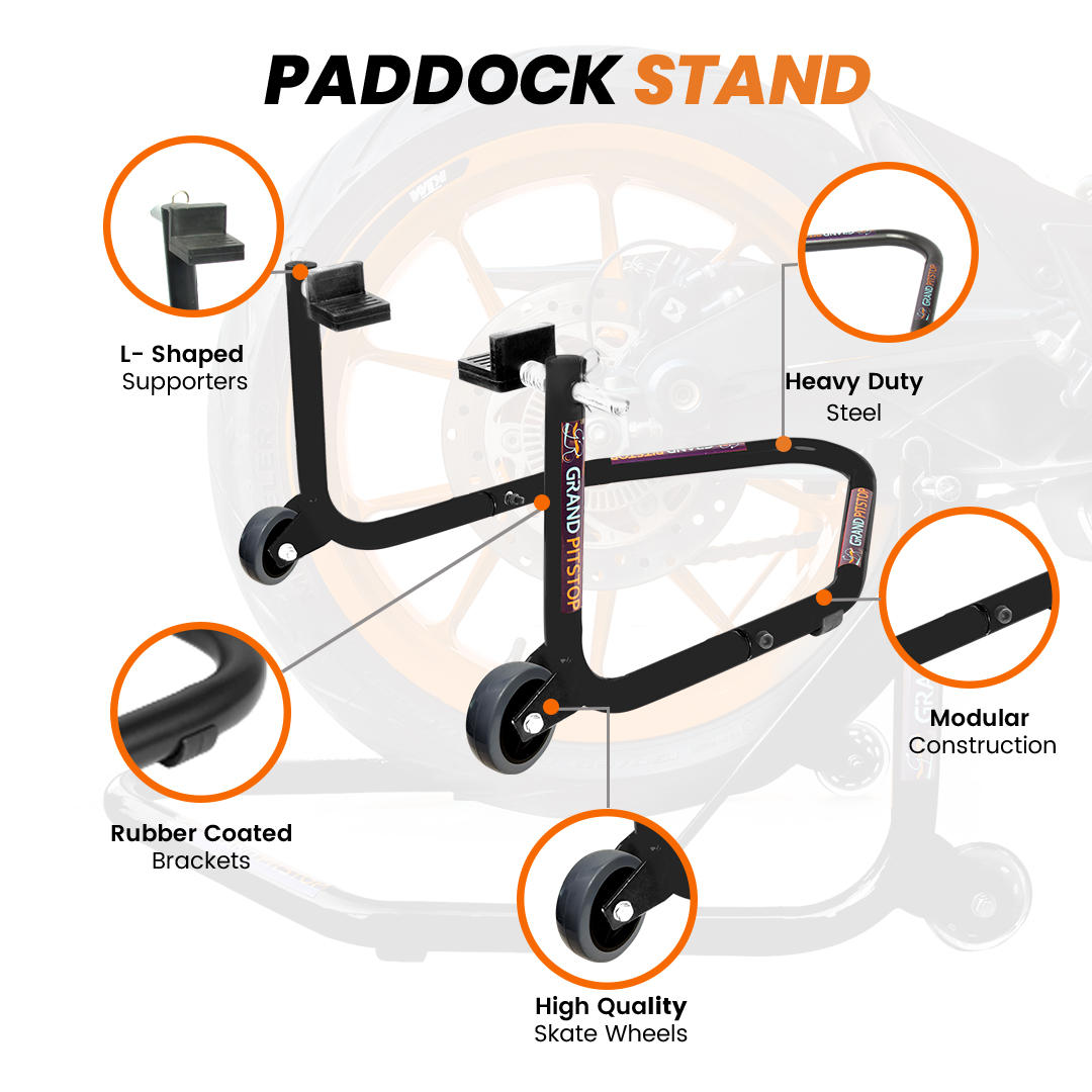 Dismantable Standard Rear Paddock Stand without Skate Wheels - Black - (Bike Wt upto: 185 kgs)