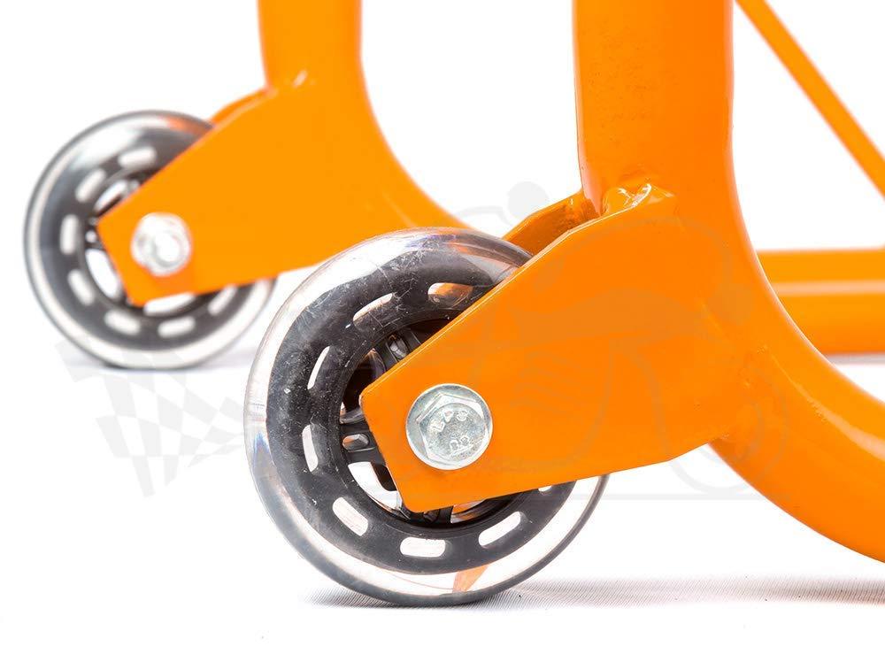 Dismantable Rear Paddock Stand with Skate Wheels - Black + Orange - (Bike Wt upto: 450 kgs)