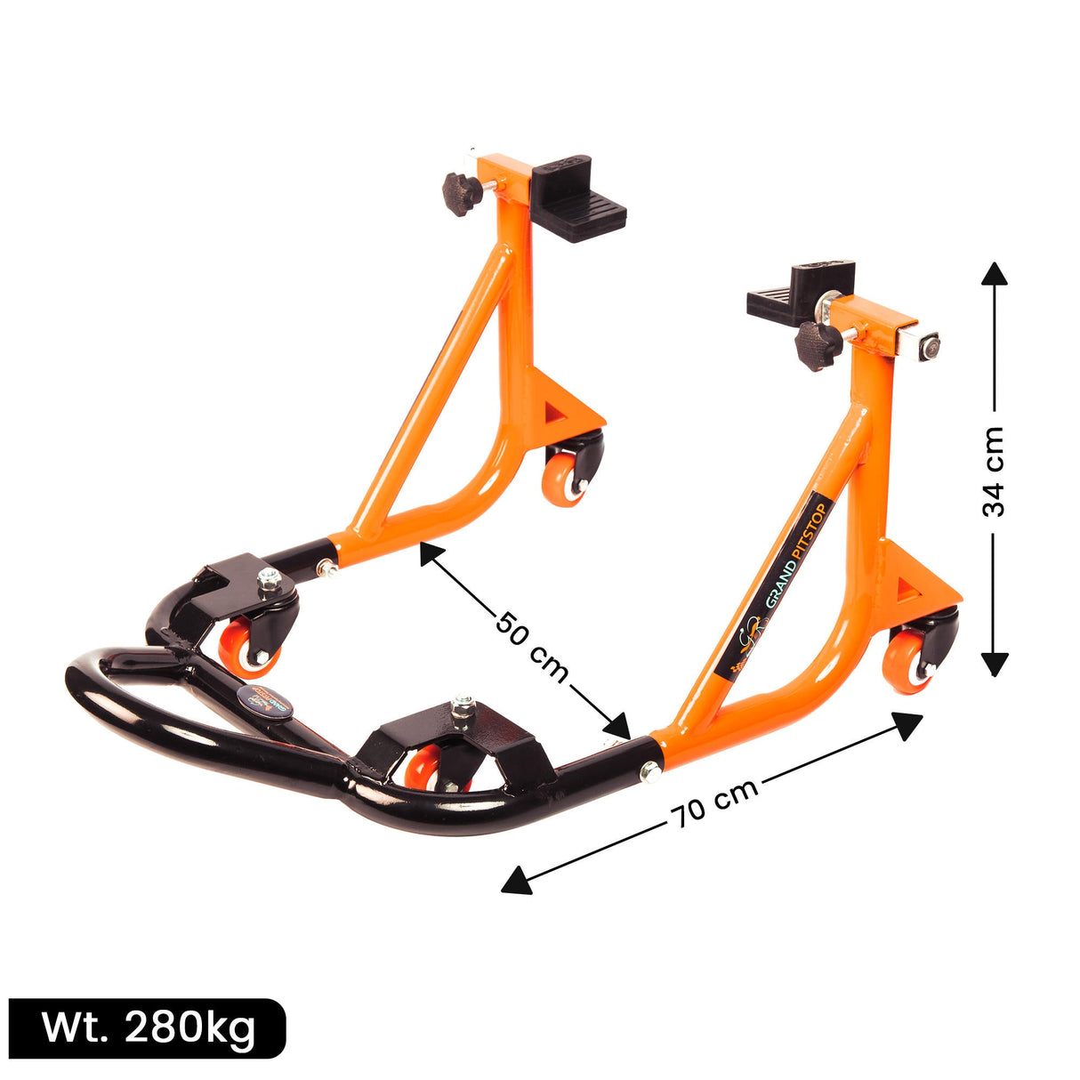 Dismantable Rear Paddock Stand with 360 Rotation- Black + Orange - (Bike Wt upto: 280 kgs)