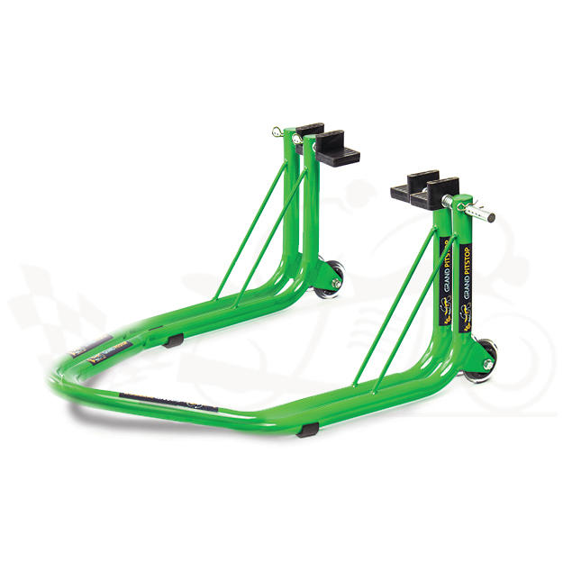 Non-Dismantable Universal Rear Paddock Stand with Skate Wheels - Green - (Bike Wt upto: 350 kgs)