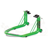 Non-Dismantable Universal Rear Paddock Stand with Skate Wheels - Green - (Bike Wt upto: 350 kgs)