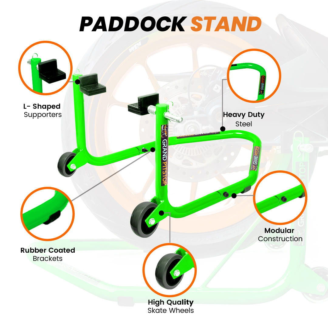 Dismantable Standard Rear Paddock Stand without Skate Wheels - Green - (Bike Wt upto: 185 kgs)