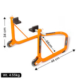 Non-Dismantable Universal Rear Paddock Stand with Skate Wheels - Orange - (Bike Wt upto: 350 kgs)