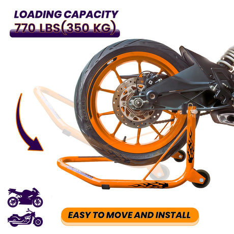 Non-Dismantable classic Rear Paddock Stand without Skate Wheels - Orange - (Bike Wt upto: 350 kgs)