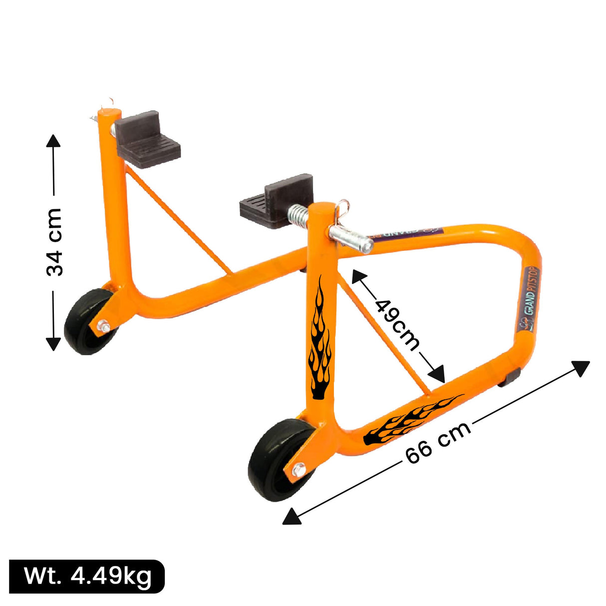 Non-Dismantable classic Rear Paddock Stand without Skate Wheels - Orange - (Bike Wt upto: 350 kgs)