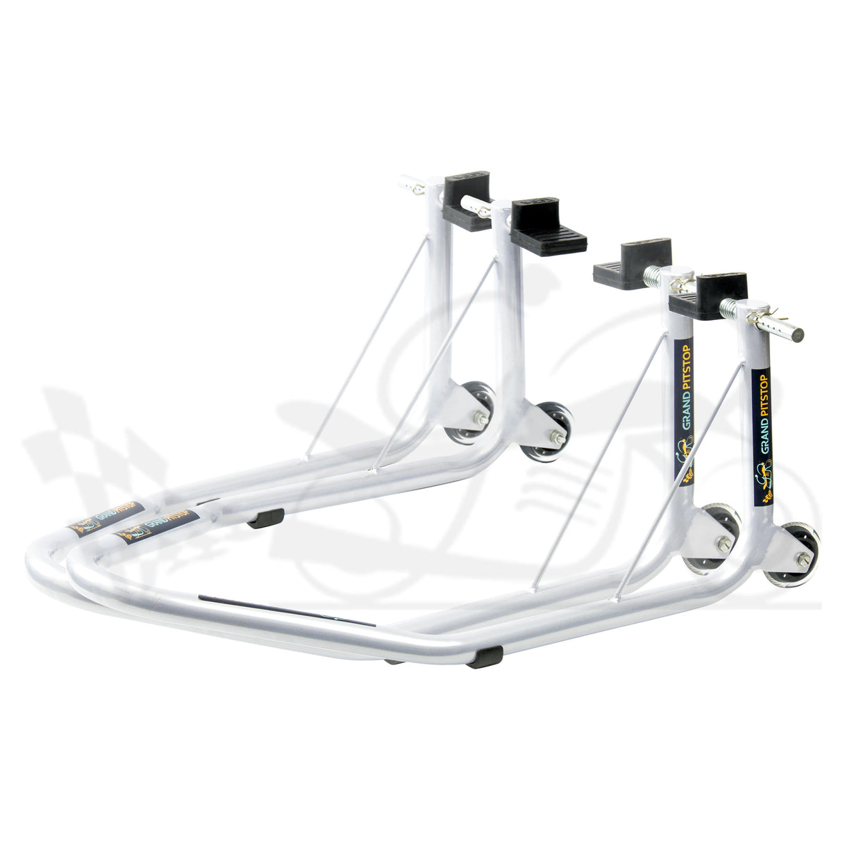 Non-Dismantable Universal Rear Paddock Stand with Skate Wheels - Silver - (Bike Wt upto: 350 kgs)