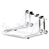 Non-Dismantable Universal Rear Paddock Stand with Skate Wheels - Silver - (Bike Wt upto: 350 kgs)