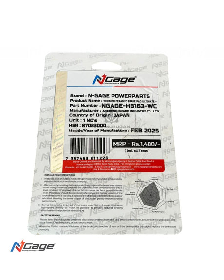 RE INTERCEPTOR 650 / CONTINENTAL GT 650 | rear whisker ceramic Ultimate + brake pads | NGAGE POWERPARTS