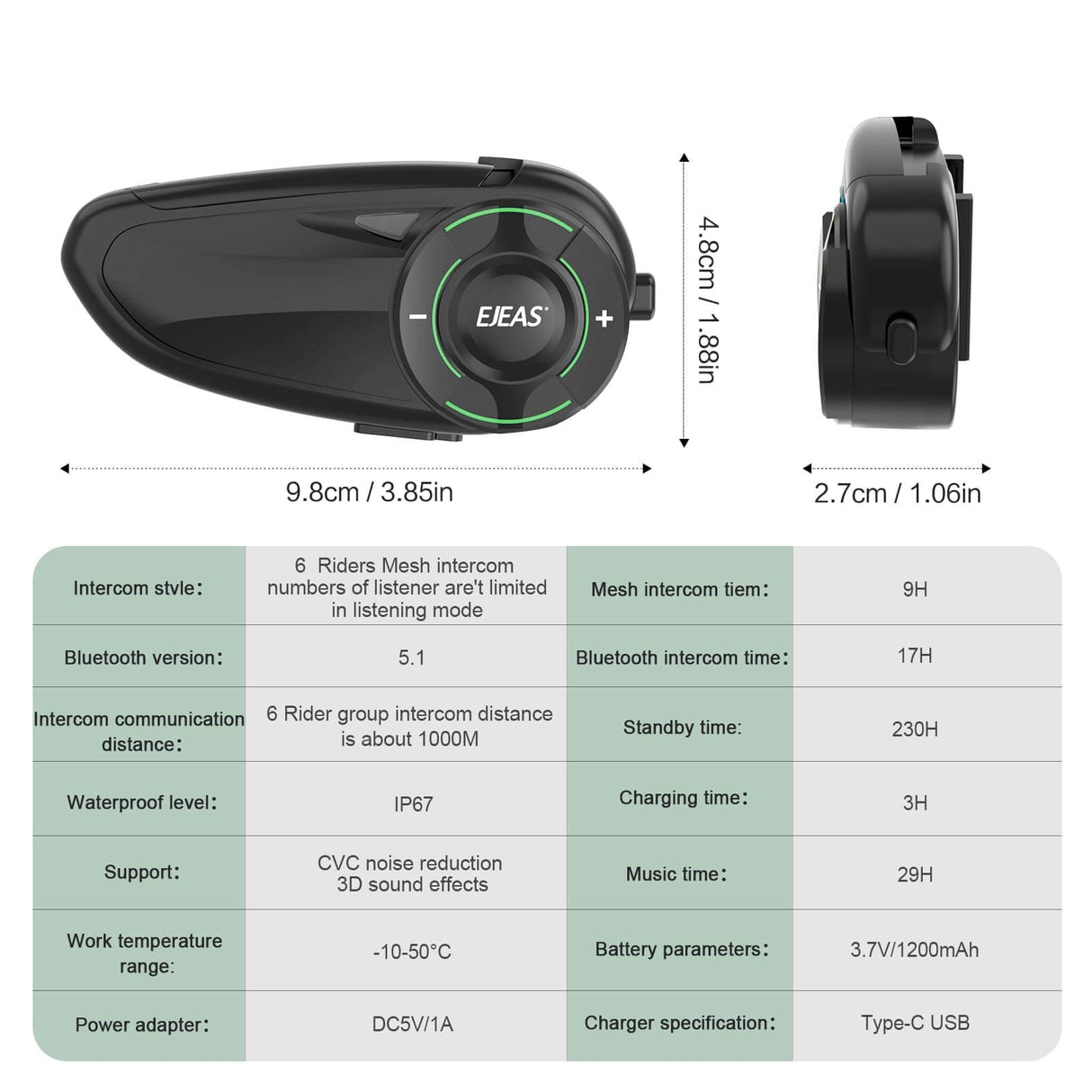 EJEAS Q8_Motorcycle Mesh Intercom, 6 Riders Group Talking at The Same Time - 1 year warranty