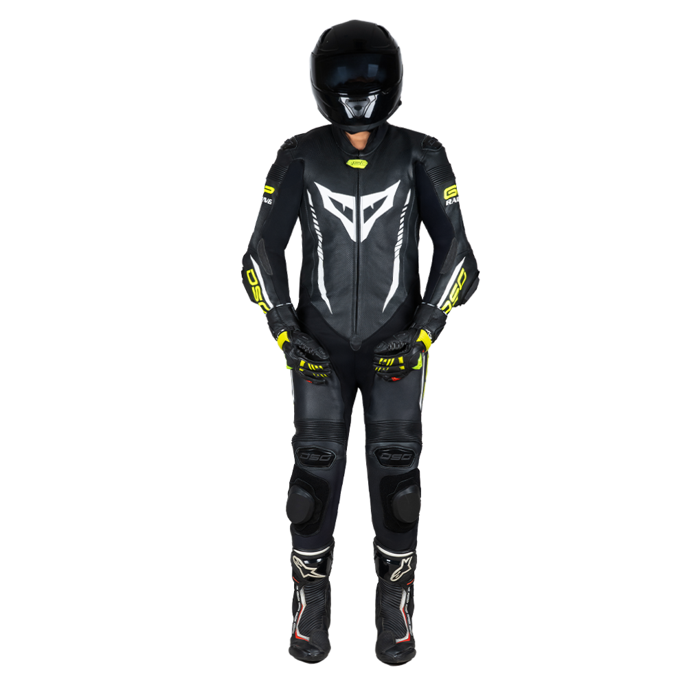 DSG GP Racing Leather Suit : Black Yellow Fluo