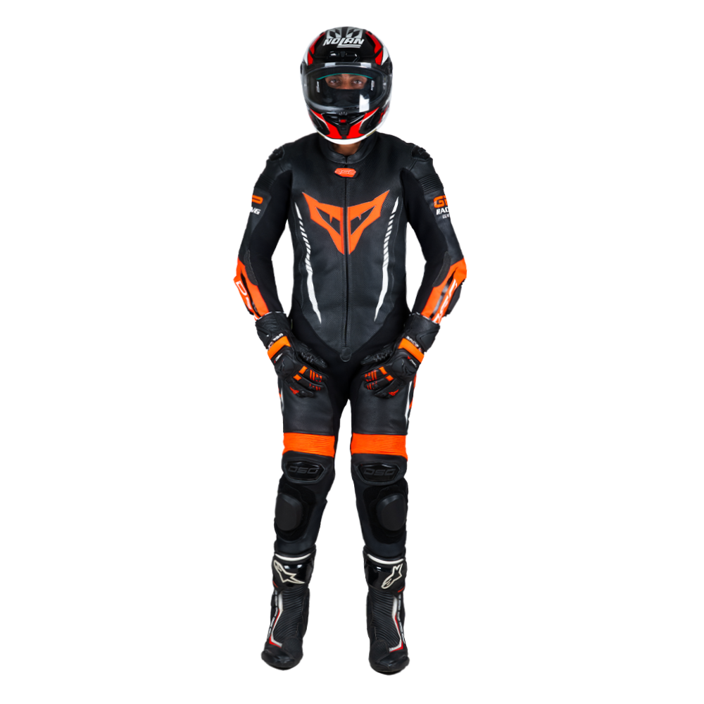 DSG GP Racing Leather Suit : Black Red Fluo
