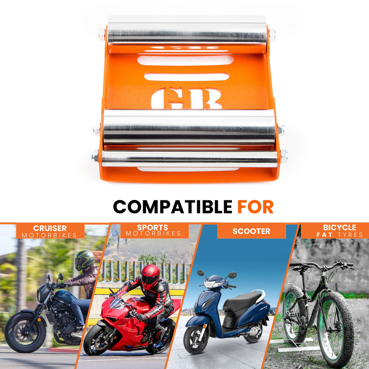 Medium Groller - Paddock Stand Replacement - Orange - (Bike Wt upto : 220 kgs)