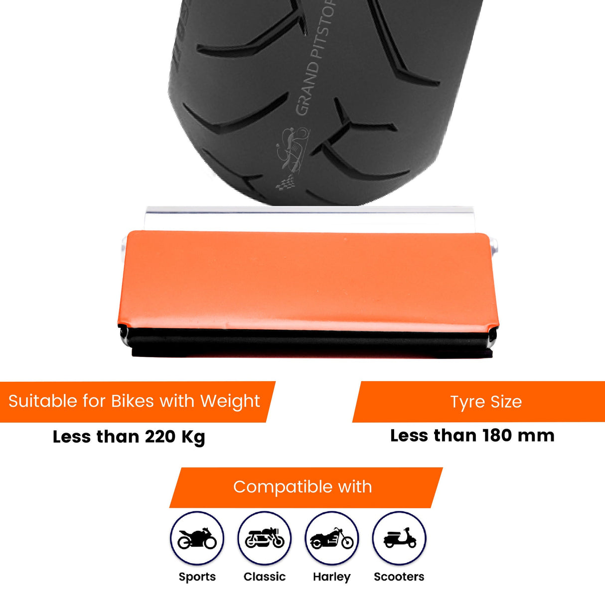 Ramp Groller - Paddock Stand Replacement - Orange - (Bike Wt upto : 220 kgs)
