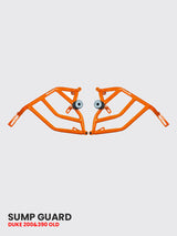 HITECH DUKE 125,200 CRASH GUARD, OLD MODEL – ORANGE WITH 4 METAL SLIDER, FITS DUKE125, 200 – SB 550