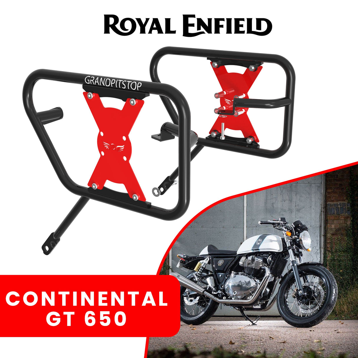 SADDLE STAY (PAIR) - Black/Red for Royal Enfield - CONTINENTAL GT