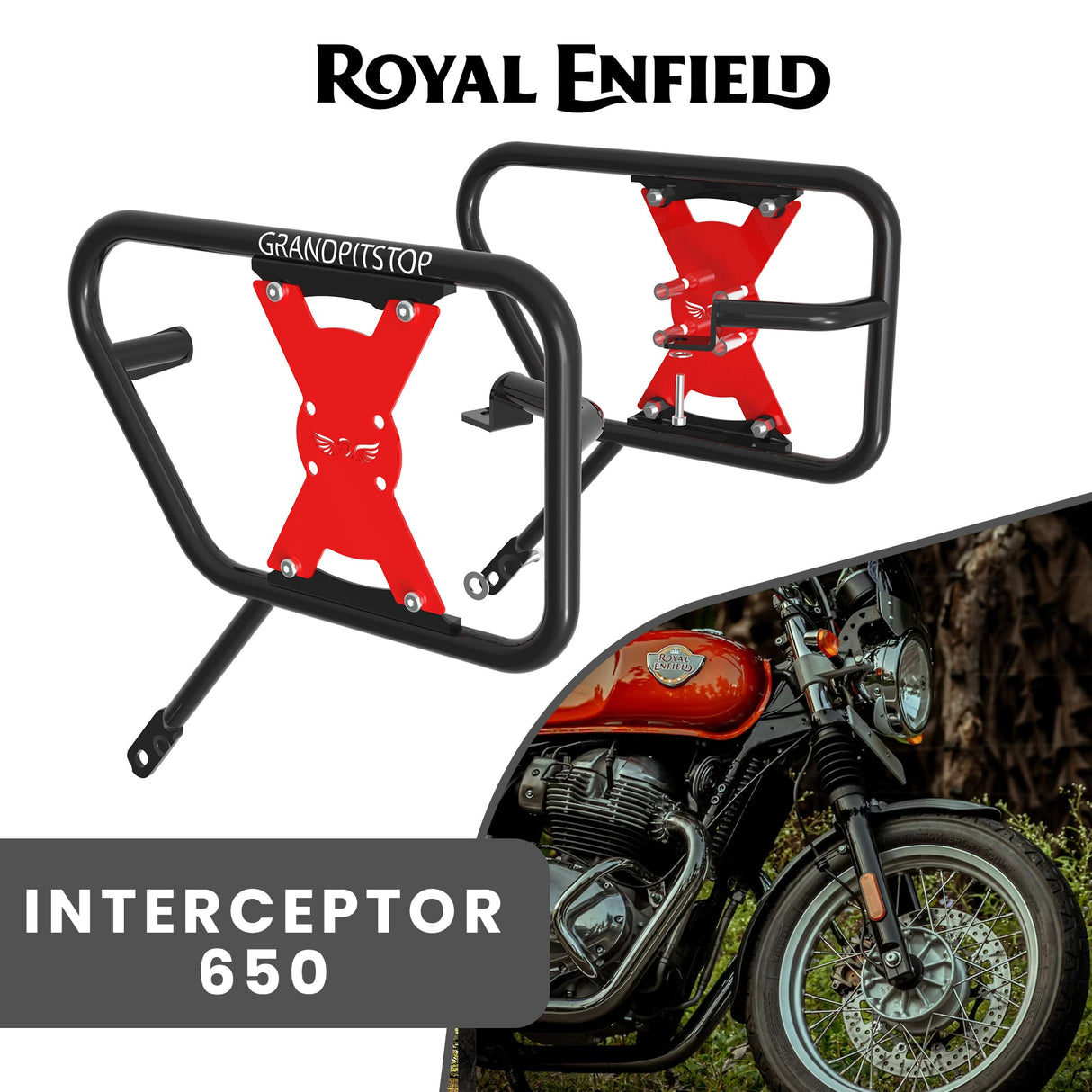 SADDLE STAY (PAIR) - Black/Red for Royal Enfield - INTERCEPTOR