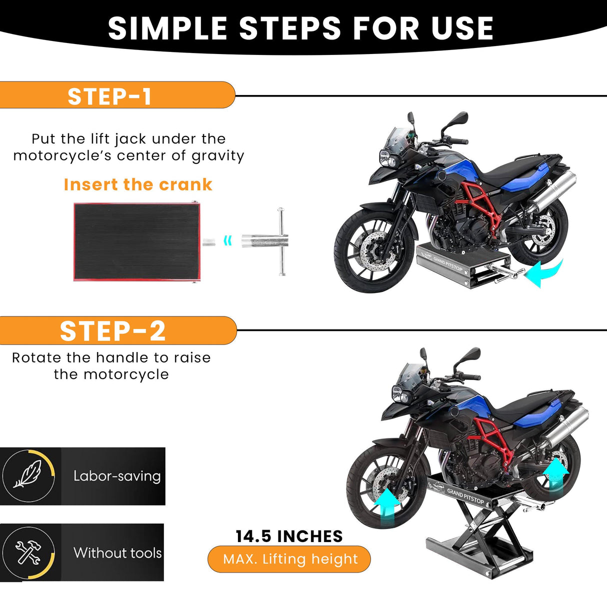 Motorcycle Scissor Jack for Cruiser, Dirt Bike, Sports Bike ATV etc.